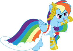 Size: 1280x890 | Tagged: safe, artist:goldenmercurydragon, rainbow dash, pegasus, pony, g4, clothes, dress, female, gala dress, gown, mare, rainbow dash always dresses in style, rainbow dash's first gala dress, simple background, solo, transparent background, vector