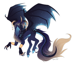 Size: 3500x3000 | Tagged: safe, artist:squishkitti, oc, oc only, dracony, dragon, hybrid, g4, adoptable, blue body, blue hooves, chest fluff, claws, cloven hooves, coat markings, colored, colored belly, colored chest fluff, colored hooves, colored horn, colored horns, colored wings, cuffs (clothes), curved horn, curved horns, dracony oc, facial markings, flat colors, flying, frown, gradient horn, gradient horns, gradient legs, high res, hooves, horn, horns, hybrid legs, hybrid oc, interspecies offspring, jewelry, leg markings, long tail, looking at you, magical lesbian spawn, multiple horns, narrowed eyes, no catchlights, no pupils, offspring, pale belly, parent:princess ember, parent:princess luna, parents:emberluna, ring, scaled underbelly, scales, signature, simple background, solo, spread wings, starry hair, starry tail, starry wings, tail, three quarter view, transparent background, wing claws, wings, yellow eyes