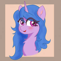 Size: 1500x1500 | Tagged: safe, artist:psfmer, izzy moonbow, pony, unicorn, g5, blushing, bust, cute, ear fluff, eyebrows, eyebrows visible through hair, female, horn, izzybetes, looking at you, mare, neck fluff, open mouth, open smile, portrait, smiling, smiling at you, solo