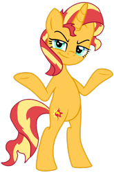 Size: 1025x1550 | Tagged: safe, alternate version, artist:savage-bases, artist:twilyisbestpone, sunset shimmer, pony, unicorn, g4, base used, bipedal, evil smile, female, grin, horn, looking at you, mare, shrug, shrugset shimmer, simple background, smiling, smug, smugset shimmer, solo, transparent background