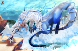 Size: 2627x1729 | Tagged: safe, artist:brainiac, oc, oc:yggdrasil uriel, dragon, hybrid, original species, pony, rabbit pony, crossover, digital painting, dragonified, final fantasy, final fantasy xiv, genshin impact, male, neuvillette (genshin impact), ponified, species swap, stallion, viera pony