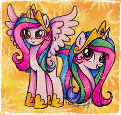 Size: 2736x2596 | Tagged: safe, artist:dariarchangel, idw, princess celestia, alicorn, pony, g4, alicorn wings, blushing, bust, celestia's crown, crescent moon, crown, cute, cute smile, cutelestia, female, gem, high res, hoof shoes, idw accurate, idw showified, jewelry, looking forward, mare, moon, multicolored hair, multicolored mane, multicolored tail, patterned background, pink eyes, portrait, pretty, princess, princess shoes, regalia, royalty, signature, smiling, solo, spread wings, standing, sun, tail, traditional art, wavy hair, wavy mane, wavy tail, white coat, wings, young celestia, younger