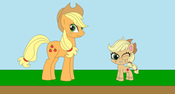 Size: 1440x777 | Tagged: safe, artist:marybethemberjoy49-1, applejack, earth pony, pony, g4, g4.5, my little pony: pony life, applejack's hat, cowboy hat, female, generational ponidox, hat, mare, outdoors