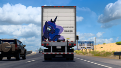 Size: 1920x1080 | Tagged: safe, artist:owlcat, princess luna, g4, american truck simulator, game screencap, outdoors, truck