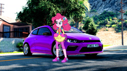 Size: 1192x670 | Tagged: safe, artist:dylan107, pinkie pie, equestria girls, g4, car, crystal guardian, outdoors, solo, volkswagen, volkswagen scirocco