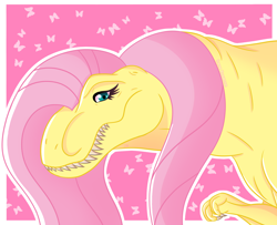 Size: 1600x1300 | Tagged: safe, artist:ireneroxanne666, fluttershy, dinosaur, tyrannosaurus rex, g4, dinosaurified, female, fluttersaurus rex, solo, species swap