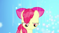 Size: 1920x1080 | Tagged: safe, screencap, apple bloom, earth pony, pony, bloom & gloom, g4, season 5, female, filly, foal, rain, solo, wet, wet mane