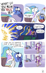 Size: 1280x2048 | Tagged: safe, artist:me-beef, princess cadance, princess celestia, princess luna, alicorn, fly, insect, pony, g4, big crown thingy, comic, dialogue, element of magic, female, head empty, jewelry, live tucker reaction, mare, meme, regalia, s1 luna, speech bubble, trio