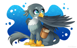 Size: 3000x1880 | Tagged: safe, artist:madelinne, gabby, griffon, g4, bag, behaving like a bird, biting, cute, female, gabbybetes, griffons doing bird things, grooming, leonine tail, preening, saddle bag, sitting, solo, tail, wing bite, wings