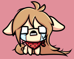 Size: 1182x945 | Tagged: safe, artist:coco-drillo, oc, oc only, oc:cocodrillo, earth pony, pony, clothes, clothing, crying, crying on the outside, floppy ears, game, glasses, long mane, messy mane, scarf, simple background, solo, the binding of isaac, video game crossover