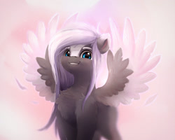 Size: 2343x1875 | Tagged: oc name needed, safe, artist:itssim, oc, oc only, pegasus, pony, cheek fluff, chest fluff, colored wings, colored wingtips, commission, feather, looking at you, pegasus oc, smiling, smiling at you, solo, spread wings, wings