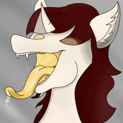 Size: 3000x3000 | Tagged: safe, artist:94dragonfire94, oc, oc only, oc:biepbot, changeling, waspling, bust, drool, drool string, long tongue, mawshot, open mouth, solo, tongue out