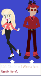 Size: 464x860 | Tagged: safe, artist:thedoctor21st, demon, human, equestria girls, g4, alastor, antlers, barely eqg related, barely pony related, charlastor, charlie morningstar, crossover, duo, duo male and female, equestria girls-ified, female, hazbin hotel, hellaverse, hellborn, male, monocle, non-mlp shipping, straight