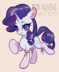 Size: 1291x1590 | Tagged: safe, artist:lenori, rarity, pony, unicorn, g4, clothes, female, horn, looking at you, mare, pose, raised hoof, simple background, smiling, smiling at you, solo, stockings, thigh highs