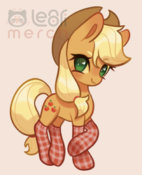 Size: 1291x1590 | Tagged: safe, artist:lenori, applejack, earth pony, pony, g4, clothes, cute, female, jackabetes, looking at you, mare, smiling, smiling at you, solo, stockings, thigh highs