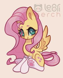 Size: 1291x1590 | Tagged: safe, artist:lenori, fluttershy, pegasus, pony, g4, clothes, female, mare, paw socks, simple background, sitting, smiling, socks, solo, stockings, thigh highs