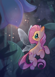 Size: 1795x2528 | Tagged: safe, artist:lenori, fluttershy, flutter pony, g4, cute, female, flower, flying, mare, shyabetes, smiling, solo, species swap