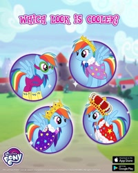 Size: 1080x1350 | Tagged: safe, gameloft, rainbow dash, pegasus, pony, g4, my little pony: magic princess, outdoors, rainbow dash always dresses in style