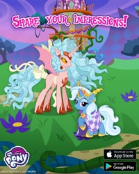 Size: 1080x1350 | Tagged: safe, gameloft, cozy glow, trixie, alicorn, pony, unicorn, g4, my little pony: magic princess, alicornified, cozycorn, duo, duo female, female, giant demon alicorn cozy glow, horn, mare, race swap