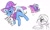 Size: 1306x794 | Tagged: safe, artist:cranialgrind, fluttershy, starlight glimmer, trixie, pegasus, pony, unicorn, g4, blush scribble, blush sticker, blushing, blushing profusely, butt, cape, cloak, clothes, colored sketch, female, hat, horn, korean, lesbian, looking at butt, looking at you, mare, narrowed eyes, question mark, rear view, ship:startrix, shipping, simple background, sketch, smiling, smiling at you, spread wings, sweat, talking, text, the great and powerful ass, three quarter view, trio, trio female, trixie's cape, trixie's hat, white background, wings