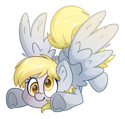 Size: 2066x1963 | Tagged: safe, artist:fluffyxai, derpy hooves, pegasus, pony, g4, cute, derpabetes, female, freckles, hoof heart, lying down, mare, simple background, smiling, solo, transparent background, underhoof