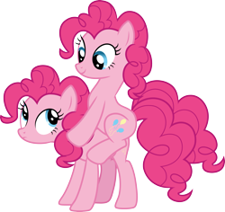 Size: 3183x3000 | Tagged: safe, artist:cloudy glow, pinkie pie, earth pony, pony, g4, my little pony: friendship is magic, too many pinkie pies, clone, cute, diapinkes, female, it's unnatural, mare, pinkie clone, ponies riding ponies, riding, riding a pony, simple background, so wrong, transparent background, vector