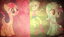 Size: 1024x600 | Tagged: safe, artist:dablackphoenix, bon bon, lyra heartstrings, sweetie drops, earth pony, human, pony, unicorn, equestria girls, g4, female, horn, human ponidox, mare, self paradox, self ponidox, wallpaper