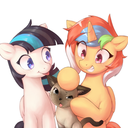 Size: 4000x4000 | Tagged: safe, artist:17, oc, oc only, oc:crystal april, oc:mercury sparkle, alicorn, cat, pegasus, cute, duo, duo female, female, lesbian, mare, simple background, smiling, tongue out, white background