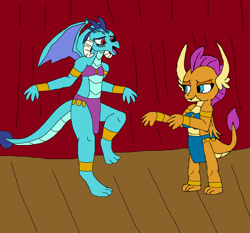 Size: 1280x1195 | Tagged: safe, artist:mojo1985, princess ember, smolder, dragon, anthro, g4, belly dancer, belly dancer outfit, dancing, dragoness, female