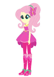 Size: 437x613 | Tagged: safe, artist:glittertiara, artist:selenaede, fluttershy, equestria girls, g4, bare shoulders, base used, base:selenaede, boots, clothes, crystal guardian boots, denim, dress, female, high heel boots, jeans, pants, shoes, simple background, skinny, sleeveless, solo, thin, white background