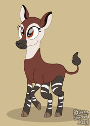 Size: 2041x2861 | Tagged: safe, artist:sketch-shepherd, oc, oc only, okapi, cloven hooves, simple background, solo, tan background