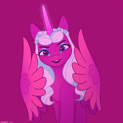 Size: 2480x2480 | Tagged: safe, artist:starburstuwu, opaline arcana, alicorn, pony, g5, glowing, glowing horn, horn, looking at you, wings