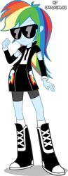 Size: 1024x2638 | Tagged: safe, artist:dracekcz, rainbow dash, equestria girls, g4, boots, clothes, eqg promo pose set, female, jacket, shirt, shoes, simple background, skirt, socks, solo, sunglasses, transparent background, vest