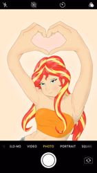 Size: 2304x4096 | Tagged: safe, artist:applelord, sunset shimmer, human, equestria girls, g4, camera shot, heart hands, humanized, simple background