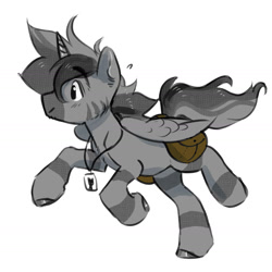 Size: 1764x1766 | Tagged: safe, artist:opalacorn, oc, oc only, oc:silver stream, alicorn, zebra, zebra alicorn, bag, jewelry, male, necklace, running, saddle bag, simple background, smiling, solo, stallion, white background, windswept mane, zebra oc