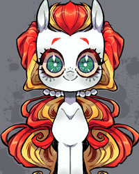 Size: 1080x1350 | Tagged: safe, alternate version, artist:batzy-artz, part of a set, citrus sweetheart, earth pony, pony, g3, abstract background, alternate design, alternate hairstyle, big eyes, colored eyelashes, colored sclera, creepy, creepy smile, female, green eyes, hair tie, heart, heart eyes, long mane, looking at you, mare, outline, ponytail, red eyelashes, shiny eyelashes, smiling, solo, standing, staring at you, staring into your soul, symmetrical, tied mane, two toned mane, watermark, white coat, white pupils, wide eyes, wingding eyes, yellow sclera, zoomed in