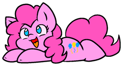 Size: 792x430 | Tagged: safe, artist:zutcha, pinkie pie, earth pony, pony, g4, cute, diapinkes, female, looking up, lying down, mare, no pupils, open mouth, open smile, outline, prone, simple background, smiling, solo, sploot, transparent background, white outline