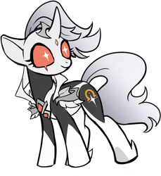 Size: 1096x1198 | Tagged: safe, artist:r-cang, pony, unicorn, black coat, gray mane, grey tail, horn, orange sclera, simple background, smiling, solo, transparent background, white coat, white pupils