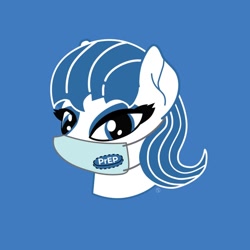 Size: 960x960 | Tagged: safe, oc, oc only, oc:my little preppy, pony, g4, blue background, eyeshadow, head only, makeup, mask, simple background, solo, suggestive description, surgical mask