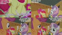 Size: 2000x1125 | Tagged: safe, edit, edited screencap, editor:quoterific, screencap, apple bloom, scootaloo, sweetie belle, pony, g4, hearts and hooves day (episode), season 2, clubhouse, crusaders clubhouse, cutie mark crusaders, female, filly, foal, glue, glue bottle, trio, trio female