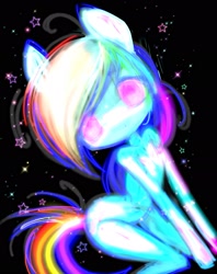 Size: 1640x2075 | Tagged: safe, artist:ieatedyuripizza, rainbow dash, pegasus, anthro, semi-anthro, g4, black background, female, looking at you, mare, pink eyes, pixelated, simple background, solo, stars