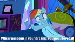 Size: 888x499 | Tagged: safe, edit, edited screencap, screencap, rainbow dash, pegasus, pony, do princesses dream of magic sheep, g4, caption, family guy, female, image macro, imgflip, mare, peter griffin, reference to another series, solo, telescope, text, twilight's castle