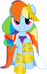 Size: 529x842 | Tagged: safe, artist:bswprecious, rainbow dash, pegasus, pony, g4, the best night ever, clothes, dress, female, gala dress, gown, grin, mare, rainbow dash always dresses in style, rainbow dash's first gala dress, simple background, smiling, solo, transparent background, vector