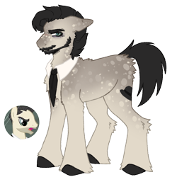 Size: 1000x1000 | Tagged: safe, artist:kazmuun, business savvy, earth pony, pony, series:kazmuun's drawing every pony, g4, alternate design, bags under eyes, beard, blush lines, blushing, butt fluff, chest fluff, clothes, coat markings, colored hooves, dappled, dappled gray, ear freckles, ears back, facial hair, fetlock tuft, freckles, hooves, leg fluff, looking at you, male, moustache, necktie, redesign, shoulder fluff, simple background, solo, stallion, standing, transparent background