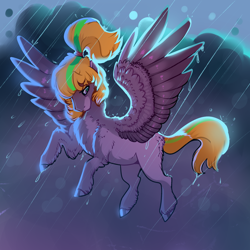 Size: 2200x2200 | Tagged: safe, artist:mylittlegodzilla, oc, oc only, oc:beatrice creux, pegasus, pony, pegasus oc, rain, solo