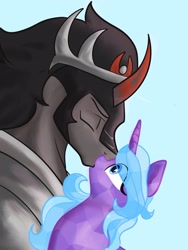 Size: 1620x2160 | Tagged: safe, artist:amanecerlobo, king sombra, radiant hope, crystal pony, crystal unicorn, unicorn, g4, eye clipping through hair, female, horn, male, ship:hopebra, shipping, straight