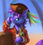 Size: 2515x2611 | Tagged: safe, artist:foxpit, oc, oc only, oc:wolf herbst, earth pony, pony, blue eyes, bottle, cute, hat, looking at you, male, outdoors, pirate, pirate costume, pirate hat, purple mane, smiling, smiling at you, solo, talk like a pirate day, teeth