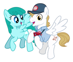 Size: 675x576 | Tagged: safe, edit, vector edit, hermes (g4), spring melody, sprinkle medley, pegasus, pony, g4, clothes, duo, duo male and female, female, hat, male, mare, medic, paramedic, ship:sprinklehermes, shipping, simple background, stallion, straight, transparent background, vector