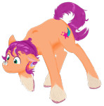 Size: 860x870 | Tagged: safe, artist:squeezymouse, derpibooru exclusive, sunny starscout, butterfly, earth pony, pony, g5, butterfly on nose, colored hooves, fluffy, green eyes, hooves, insect on nose, lineless, male, mane stripe sunny, multicolored hair, multicolored mane, raised hoof, rule 63, simple background, solo, stallion, standing, sun starchaser, transparent background, unshorn fetlocks