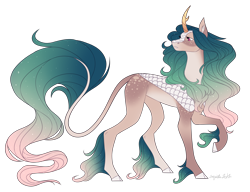 Size: 3250x2500 | Tagged: safe, artist:squishkitti, oc, oc only, kirin, g4, adoptable, body freckles, brown coat, cloven hooves, coat markings, colored, colored belly, colored ear fluff, colored hooves, colored horn, colored pinnae, concave belly, cream belly, ethereal mane, ethereal tail, eyelashes, facial markings, female, female oc, flat colors, freckles, frown, gradient horn, gradient legs, gradient mane, gradient tail, high res, hooves, horn, interspecies offspring, kirin horn, kirin oc, leg freckles, leonine tail, long horn, long mane, long tail, magical lesbian spawn, no catchlights, not rain shine, offspring, pale belly, parent:princess celestia, parent:rain shine, parents:rainlestia, pink eyes, profile, raised hoof, signature, simple background, slender, solo, sparkly mane, sparkly tail, standing on three hooves, tail, tall, tan coat, thin, thin tail, transparent background, turned head, wall of tags, wavy mane, wavy tail, white hooves